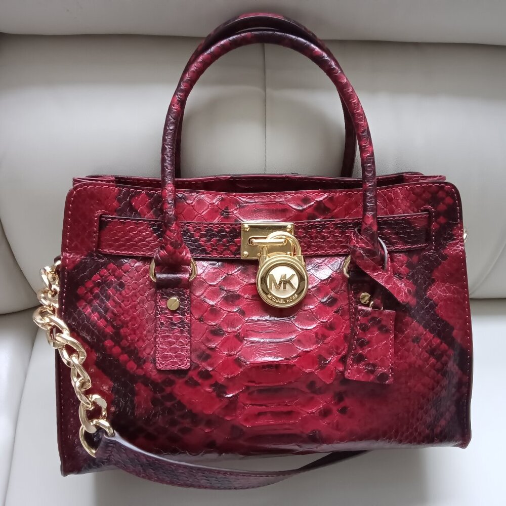 Michael Kors Hamilton Red Python Embossed Bag - image 1